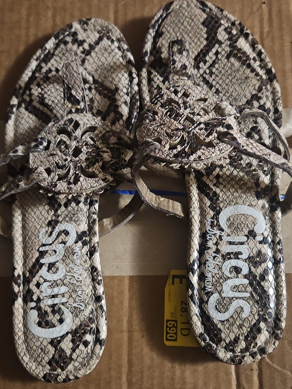 Circus by Sam Edelman Beige and Brown Snake-Print Slide Sandals